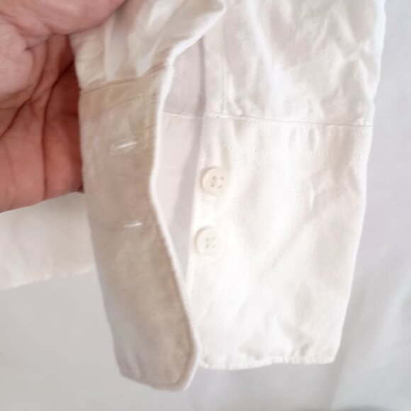 Banana Republic Linen Blend White Blouse XL Mandarin Collar Button Front - Picture 7 of 9